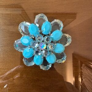 Vintage Blue Beaded and Crystal Flower Brooch